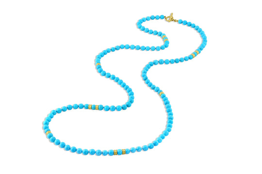 40" Sleeping Beauty Necklace with 11 Gold Beads
