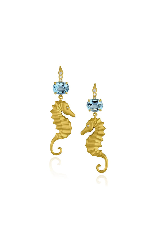 Seahorse Earrings - Aquamarine
