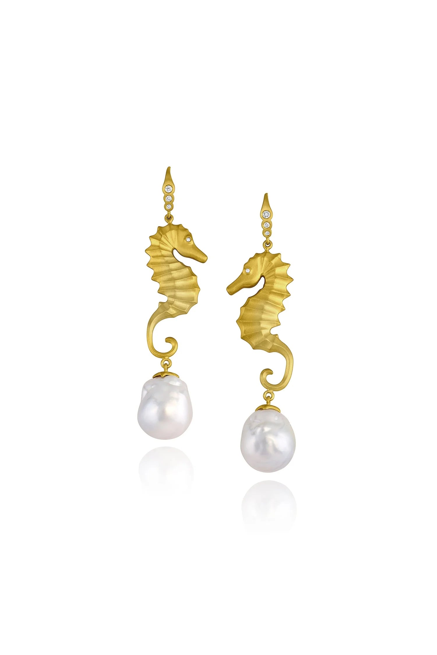 Seahorse Earrings - Baroque South Seas Pearls