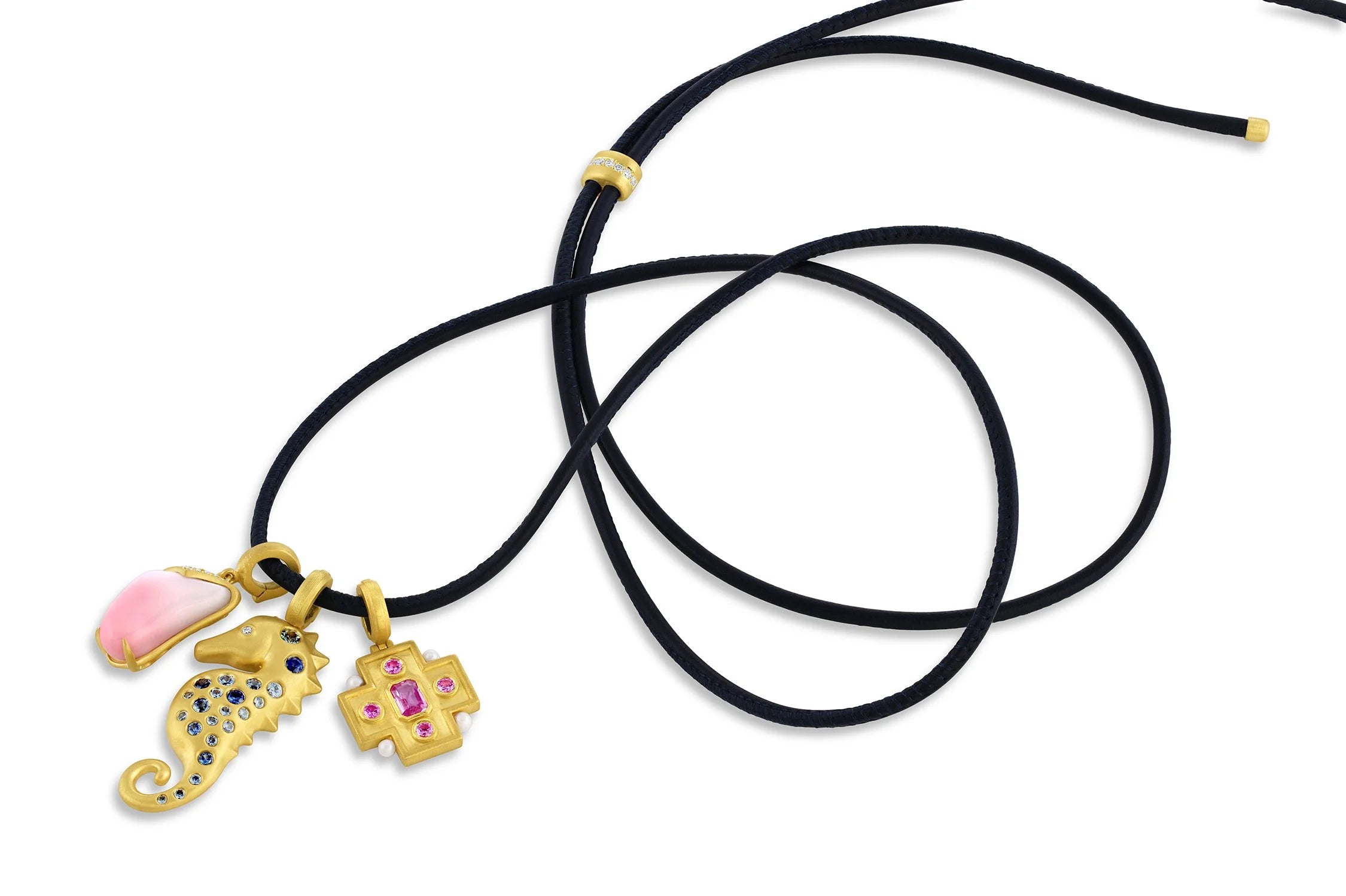 Bezel Set Cross Pendant - Pink Sapphire & Akoya Pearl
