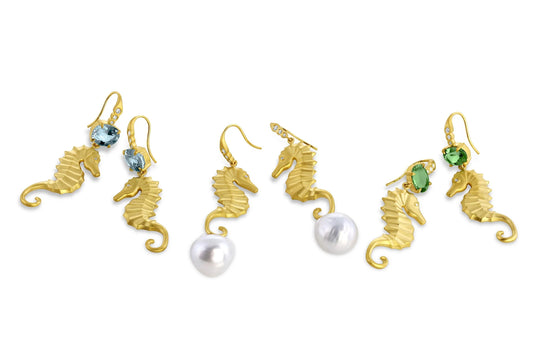 Seahorse Earrings - Baroque South Seas Pearls