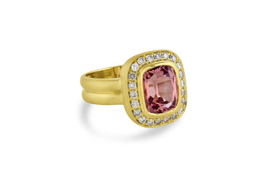 Gemstone Ring with Grey Diamonds - Lotus Garnet