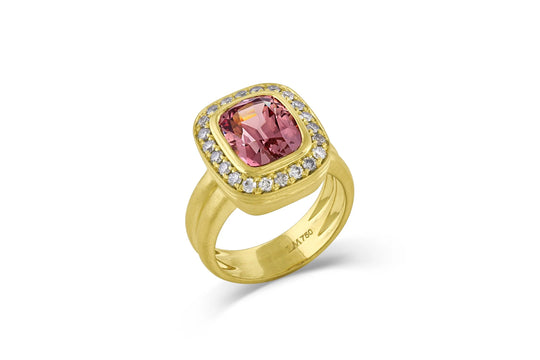 Gemstone Ring with Grey Diamonds - Lotus Garnet