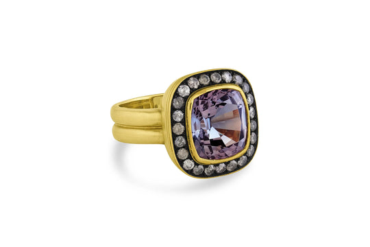 Gemstone Ring with Grey Diamonds - Unheated Tanzanite