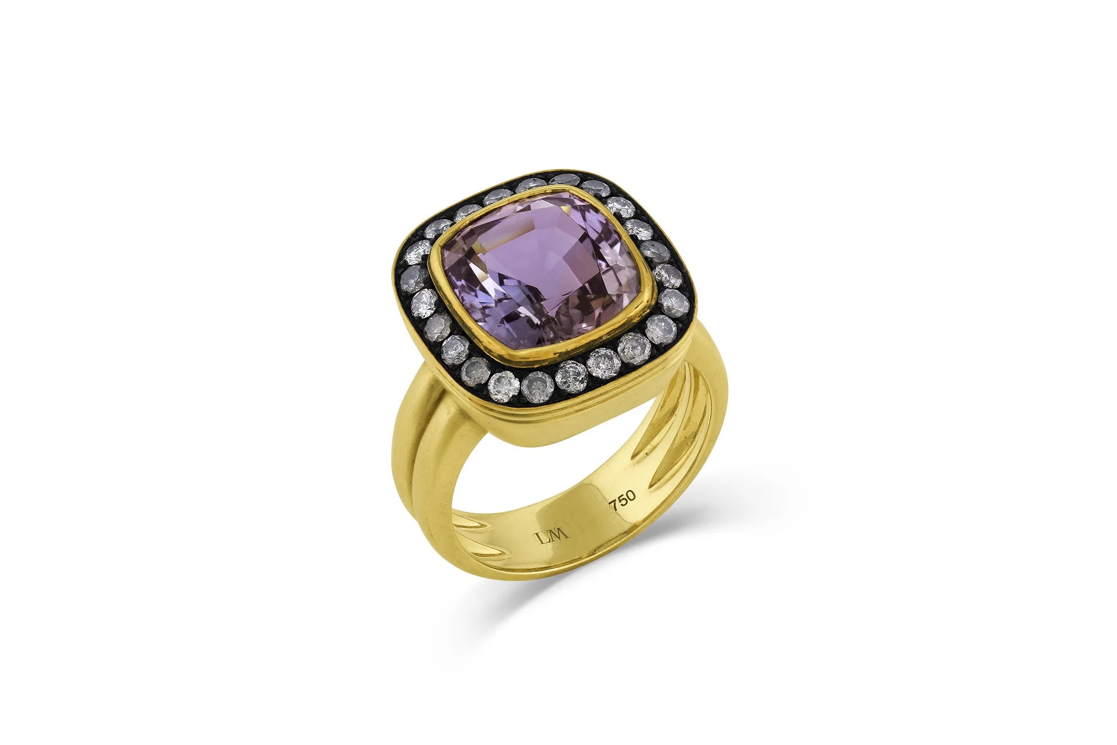 Gemstone Ring with Grey Diamonds - Unheated Tanzanite