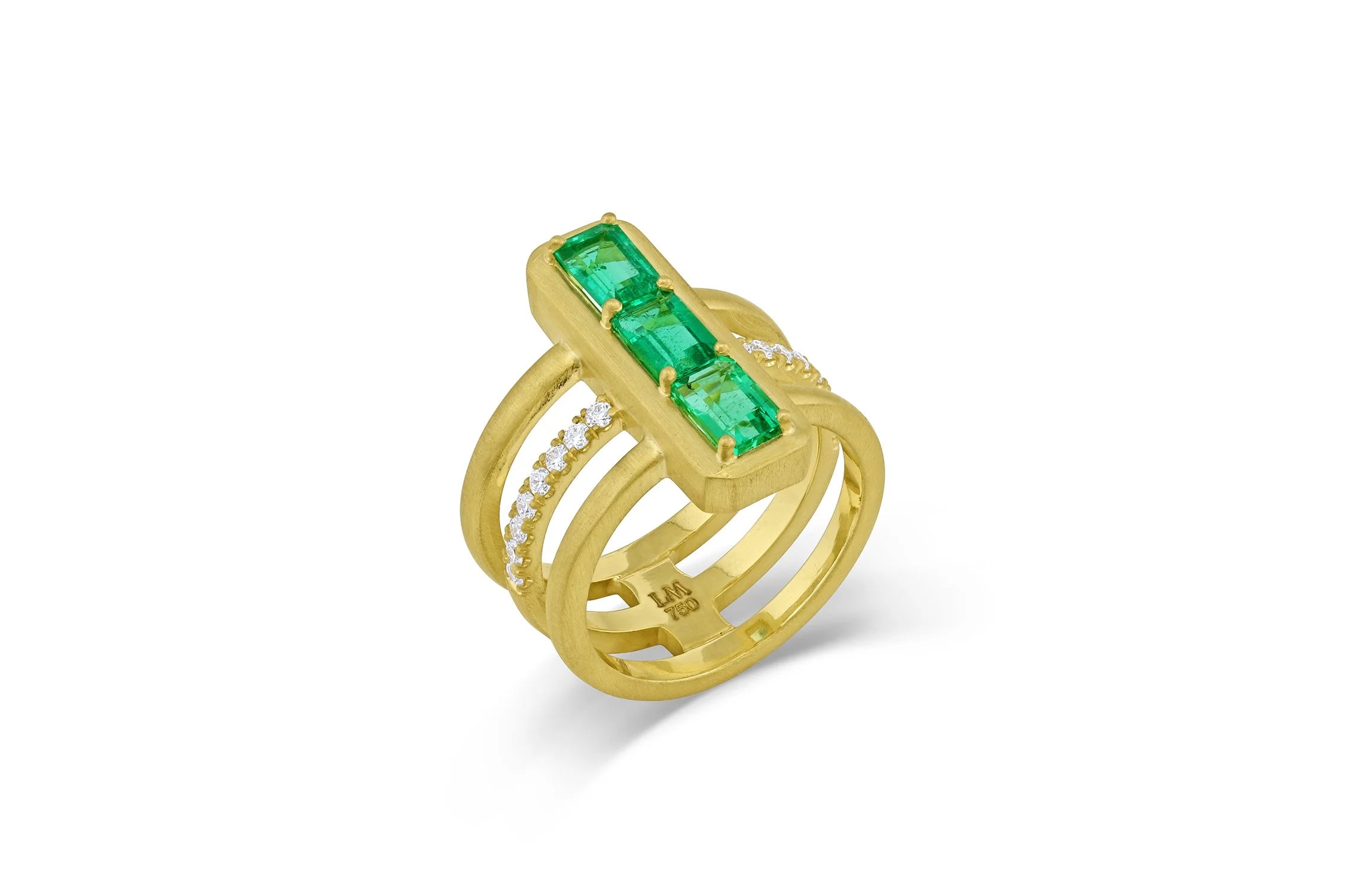 Bar Ring - 3 Stone Emerald