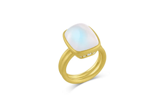 Scalloped Diamond Ring - African Moonstone