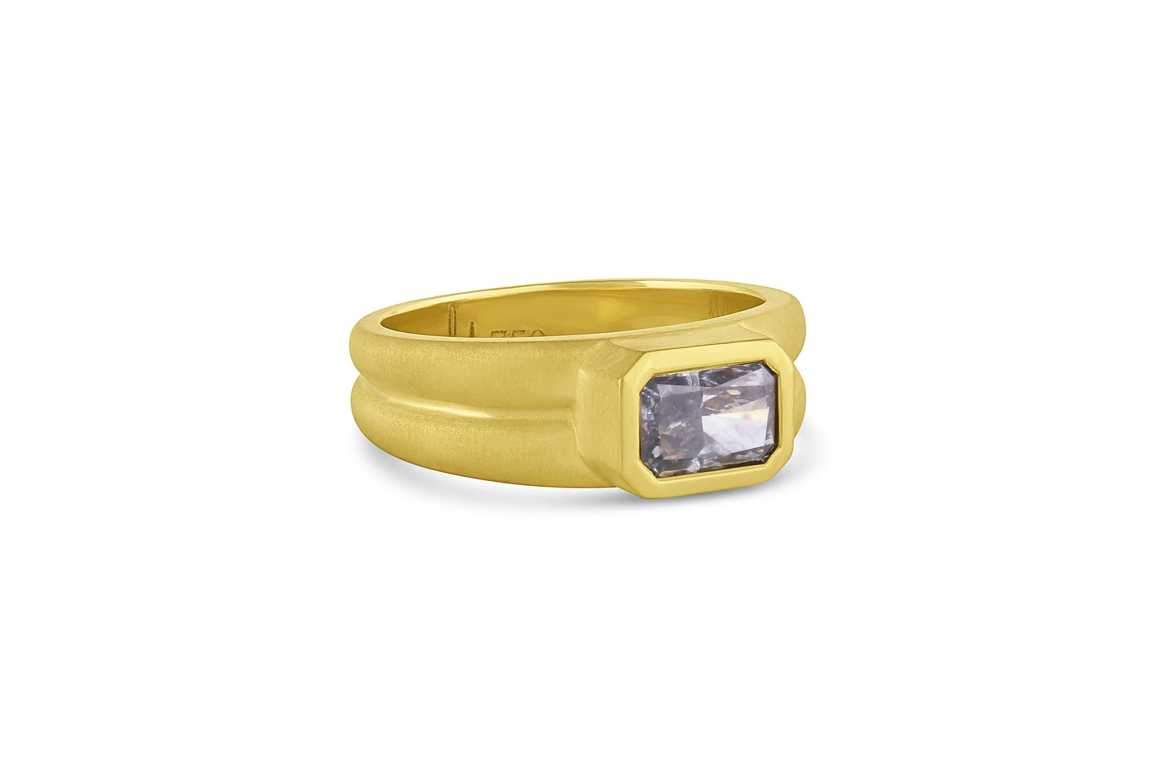 East/West Emerald Cut Grey Diamond Ring