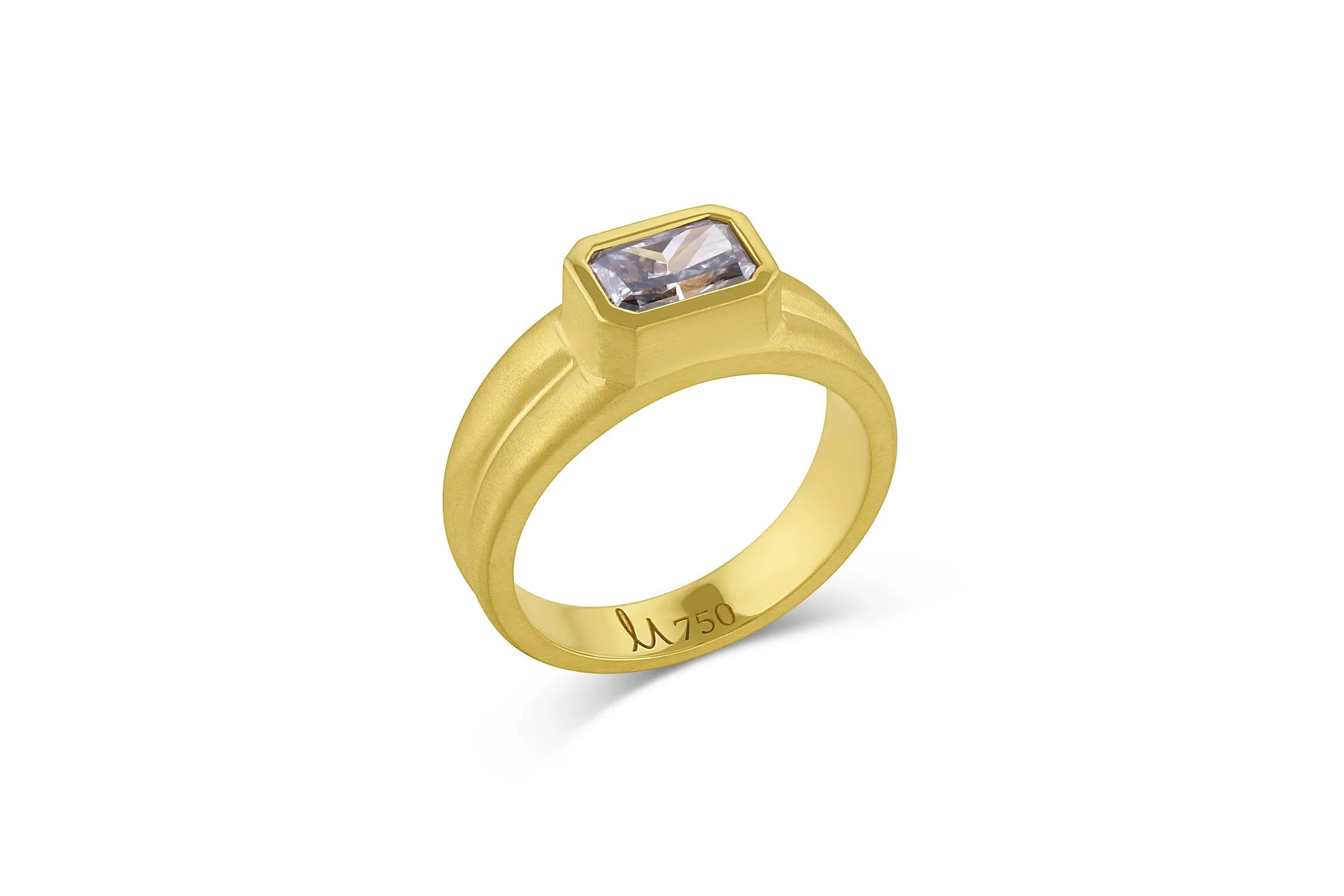 East/West Emerald Cut Grey Diamond Ring
