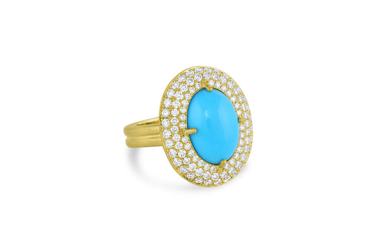 Turquoise and Diamond Pavé Double Band Ring