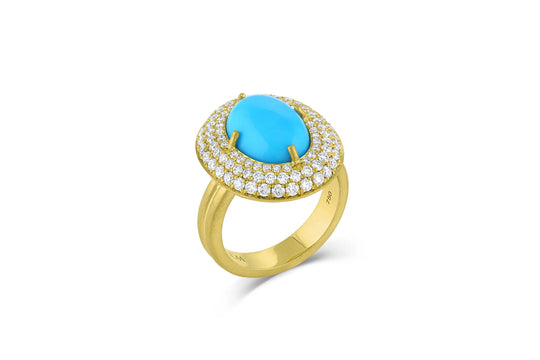Turquoise and Diamond Pavé Double Band Ring