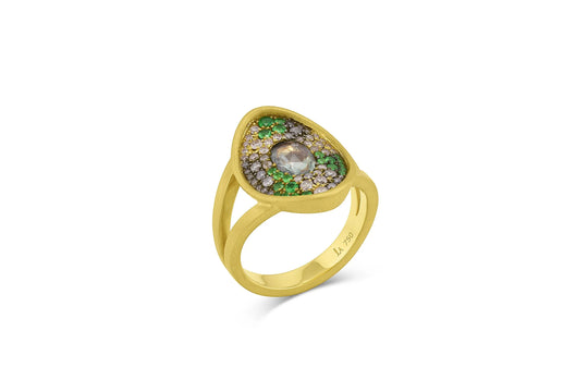 Amani Pavé Shield Ring w/Rose Cut - Camo