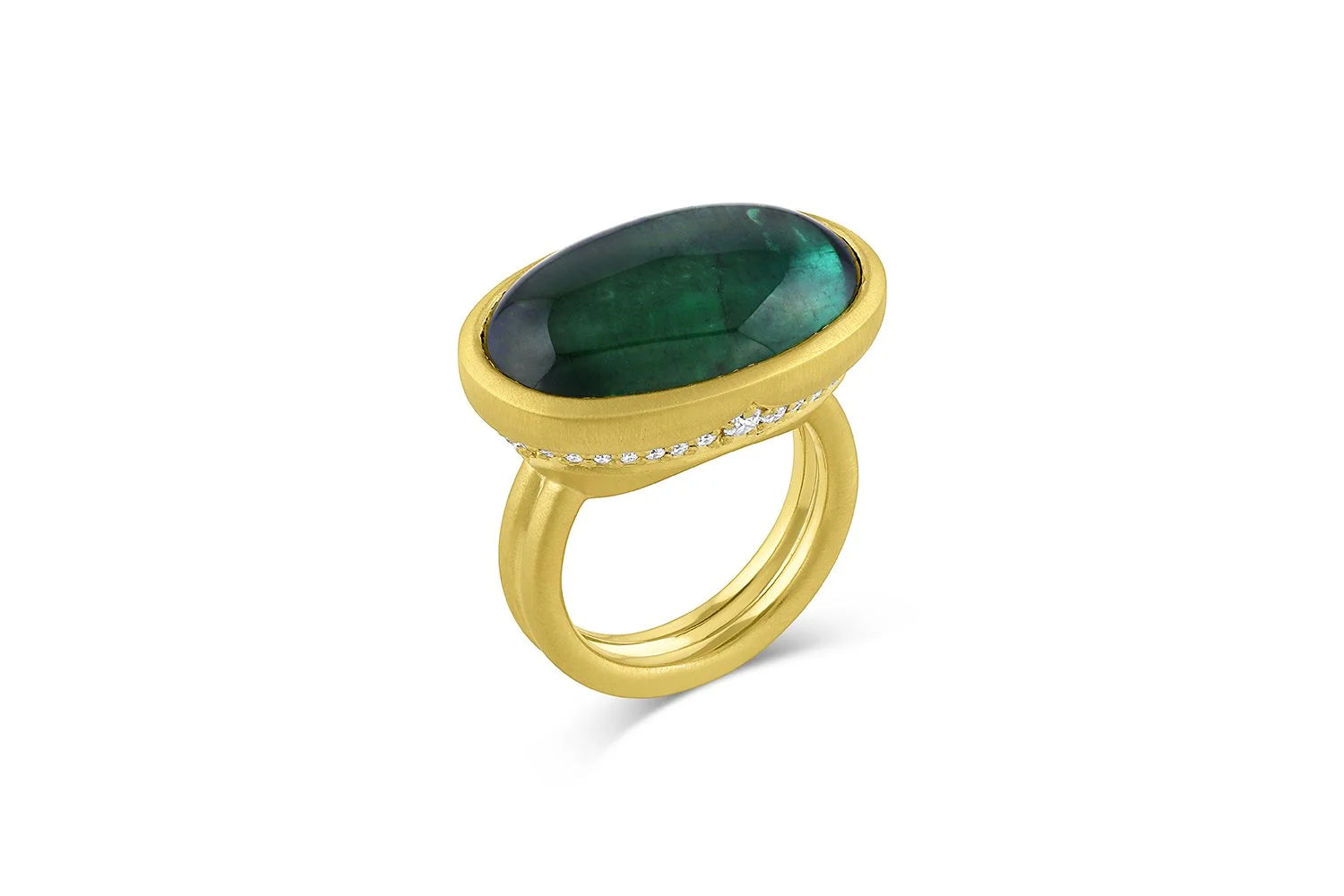 East/West Tourmaline Ring with Scalloped Diamonds