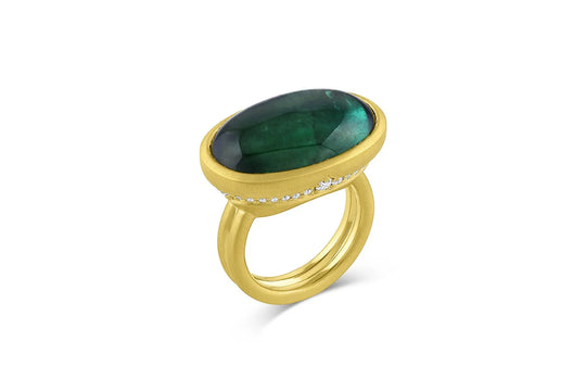 East/West Tourmaline Ring with Scalloped Diamonds