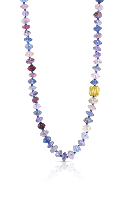 Sapphire Beads w/2 Ribbed Gold Beads