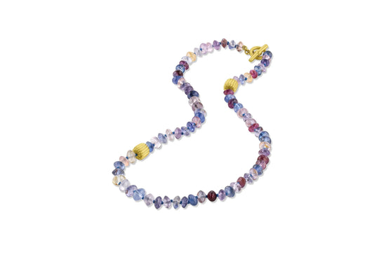 Sapphire Beads w/2 Ribbed Gold Beads