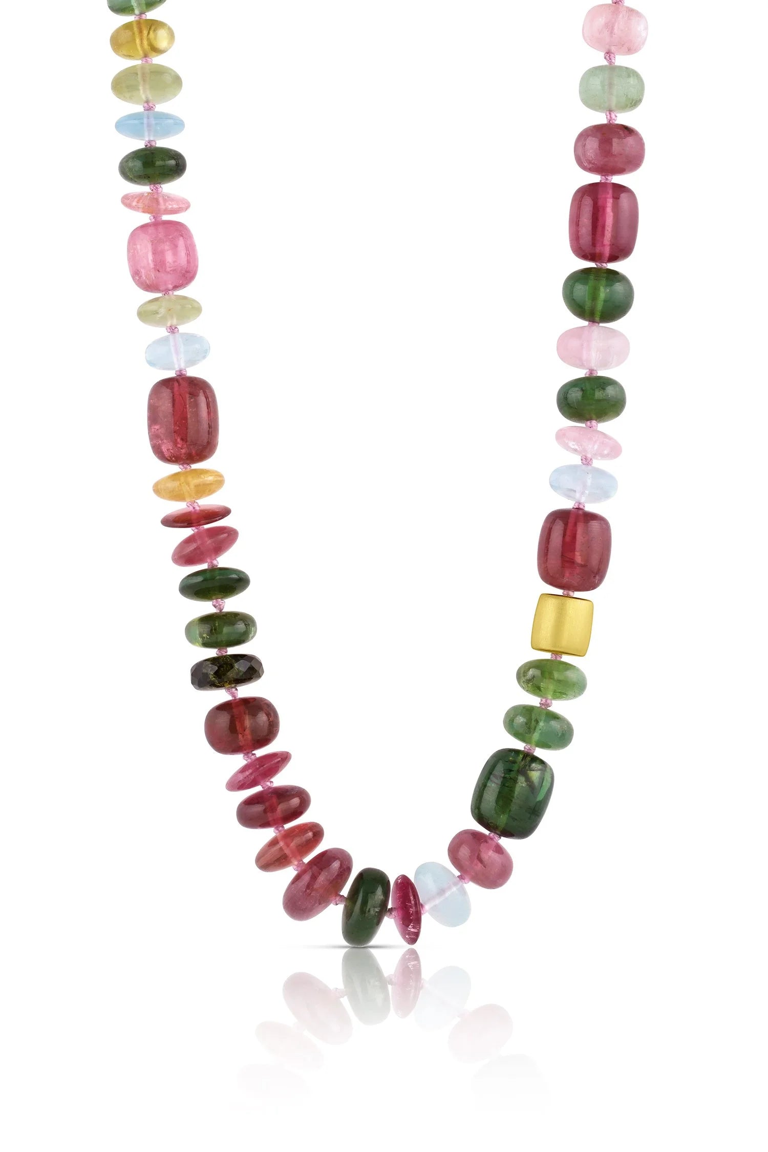 Mixed Gemstone Beads w/2 Smooth Gold Beads
