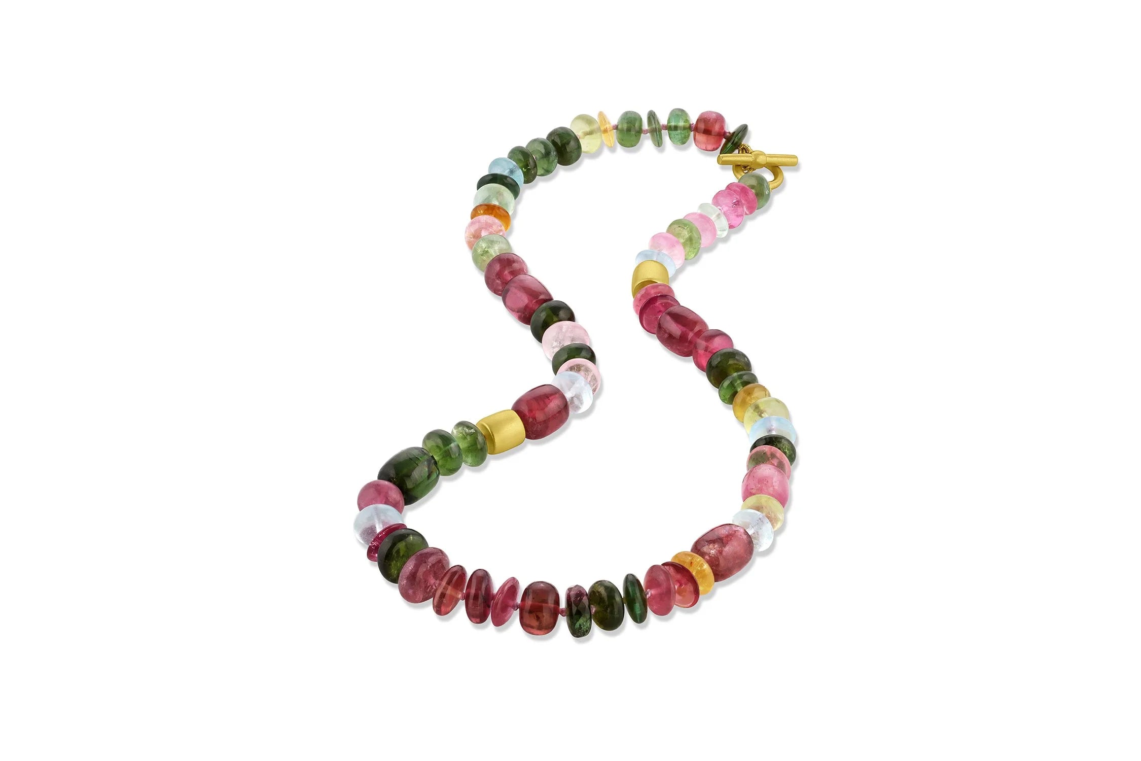 Mixed Gemstone Beads w/2 Smooth Gold Beads
