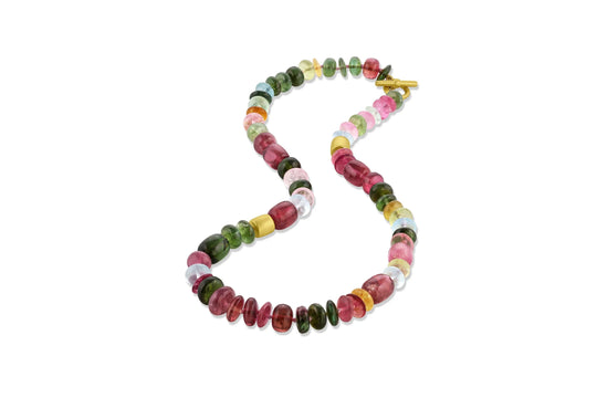 Mixed Gemstone Beads w/2 Smooth Gold Beads