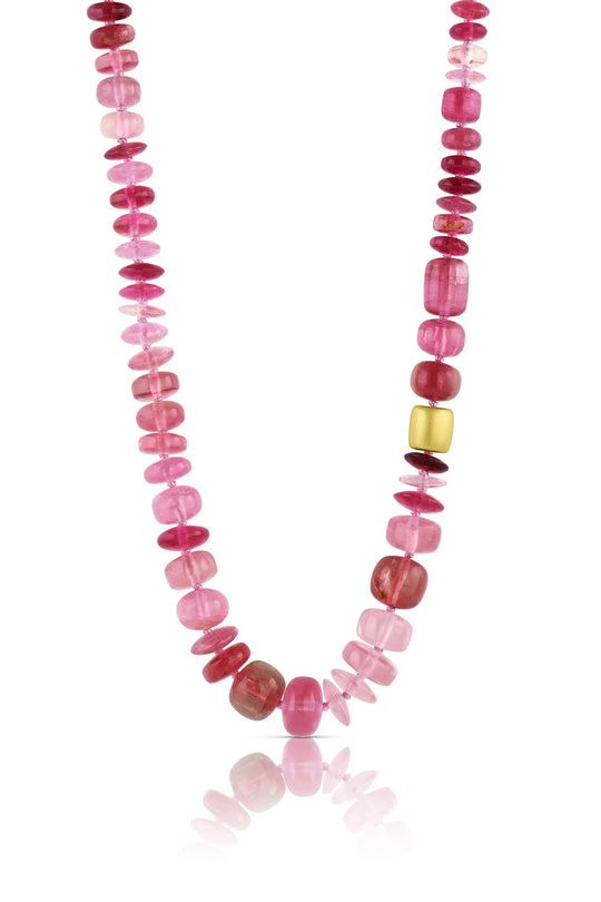Pink Tourmaline Beads w/2 Smooth Gold Beads
