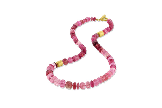 Pink Tourmaline Beads w/2 Smooth Gold Beads