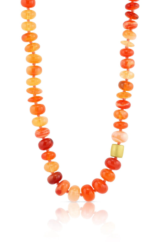 Fire Opal Beads w/2 Smooth Gold Beads