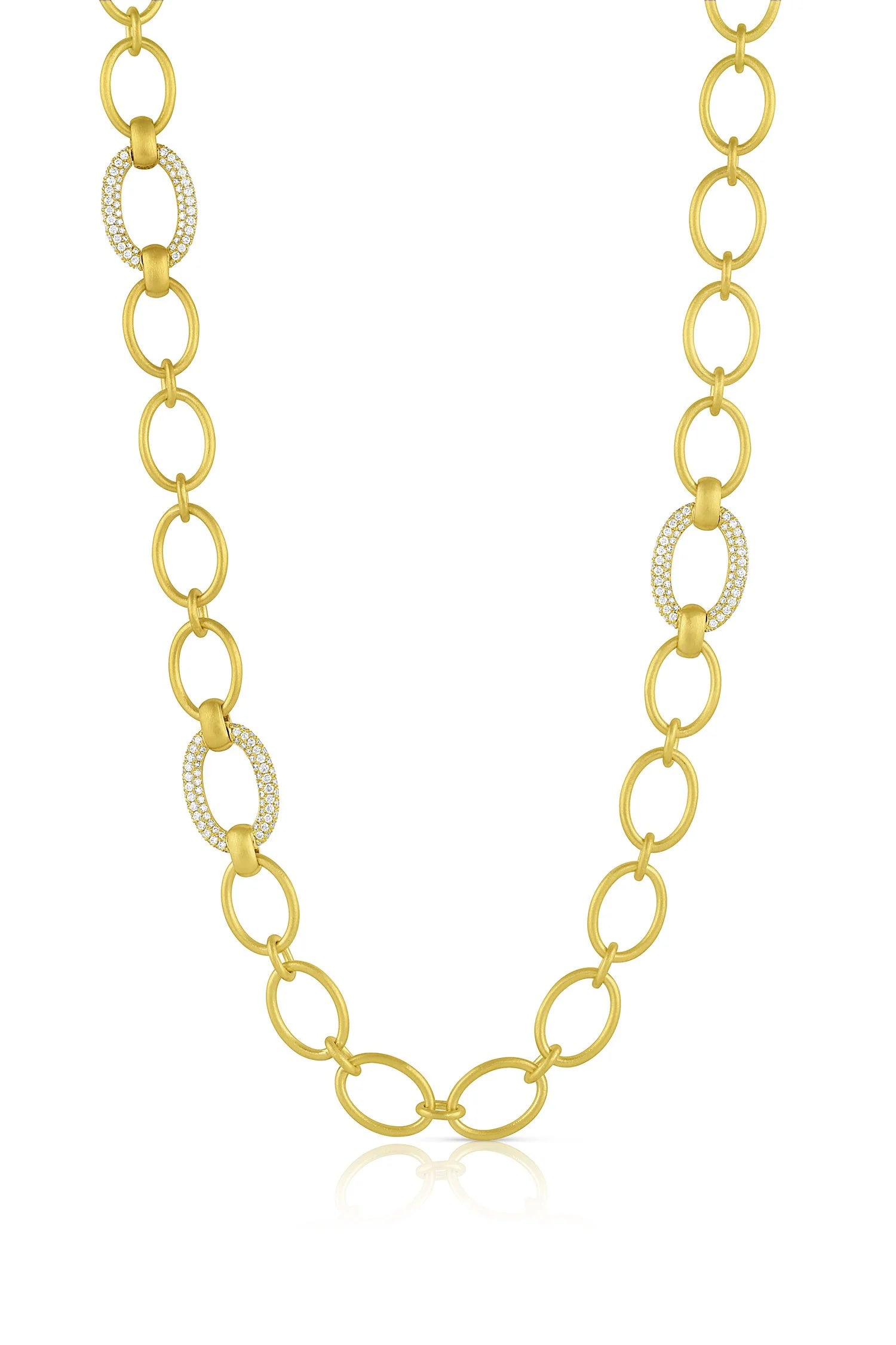 Large Handmade Chain Necklace w/3 Pavé Links