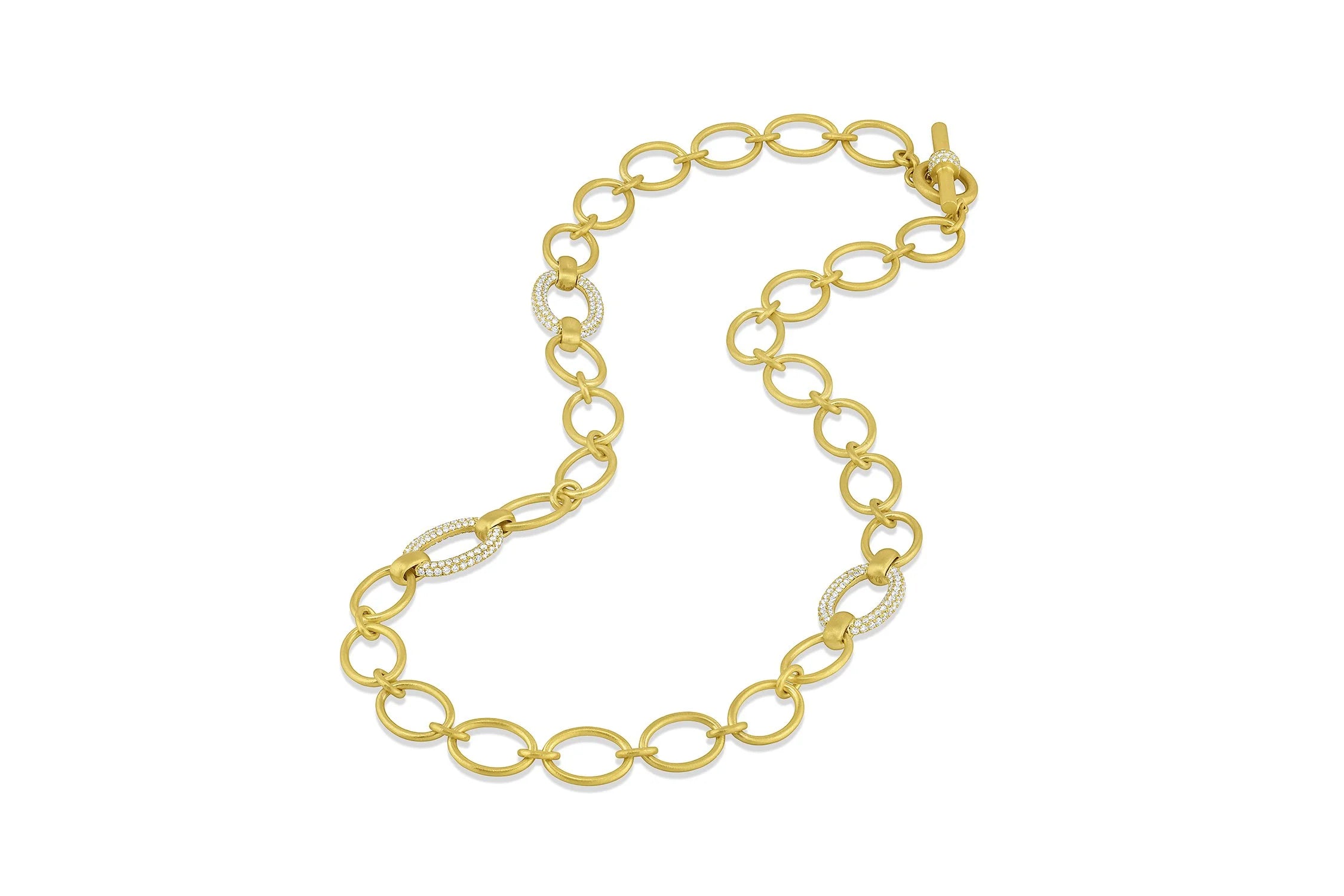 Large Handmade Chain Necklace w/3 Pavé Links