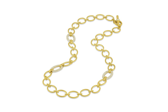 Large Handmade Chain Necklace w/3 Pavé Links