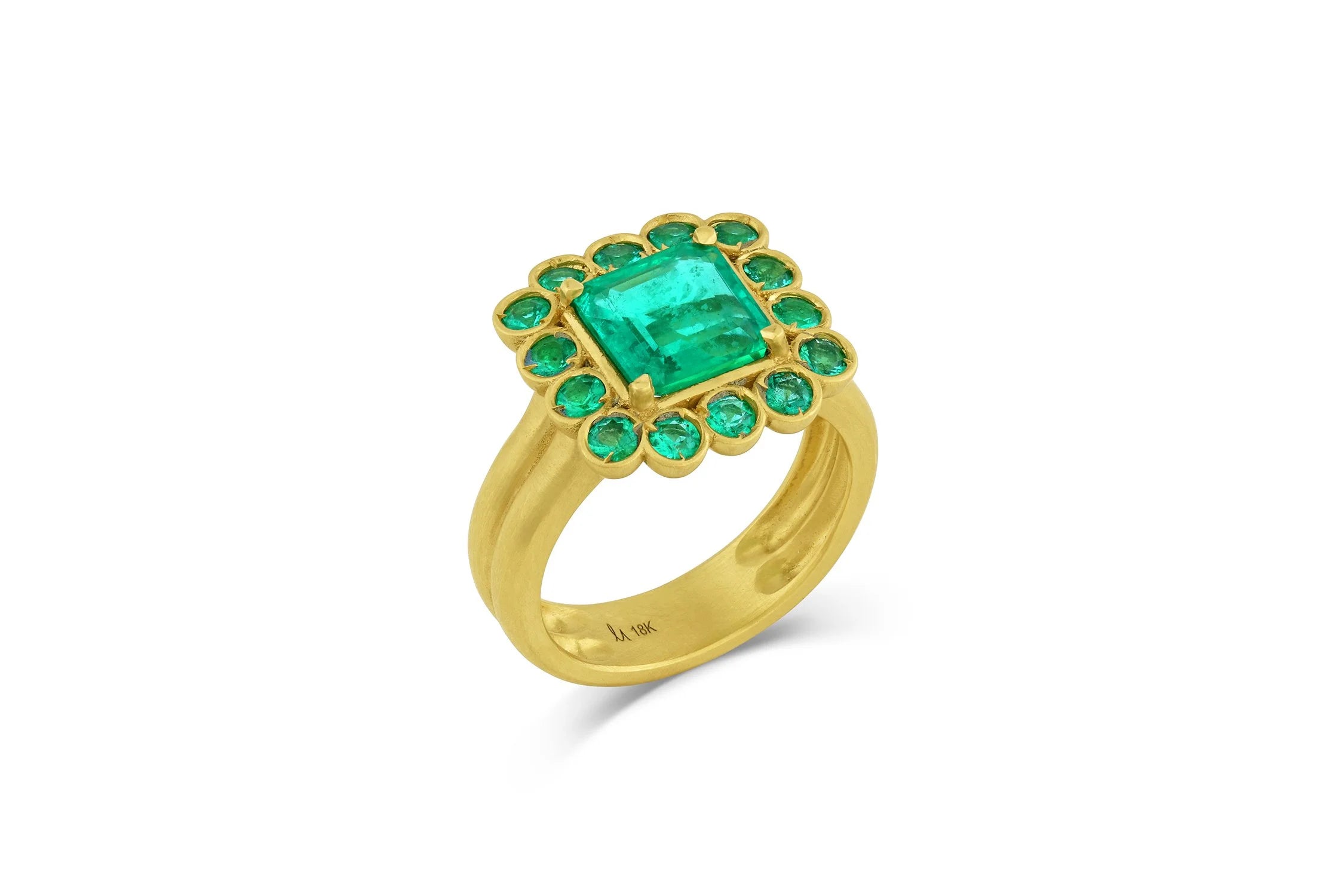 Emerald Ring with Emerald Halo Double Band Ring 7.25