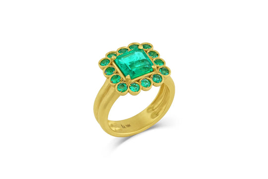 Emerald Ring with Emerald Halo Double Band Ring 7.25
