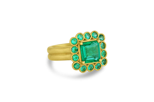 Emerald Ring with Emerald Halo Double Band Ring 7.25