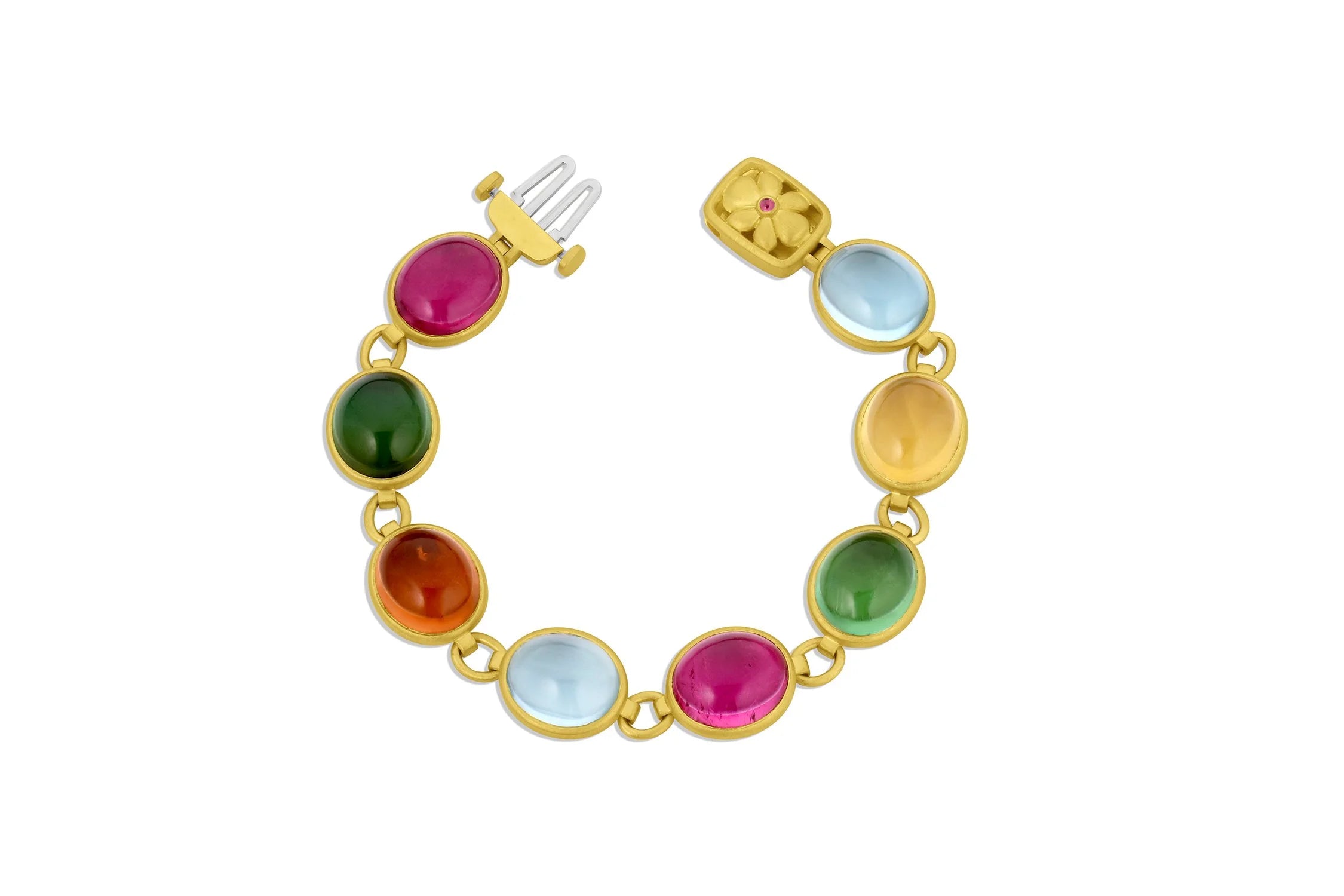 Oval Cabochon Bracelet with Flower Clasp
