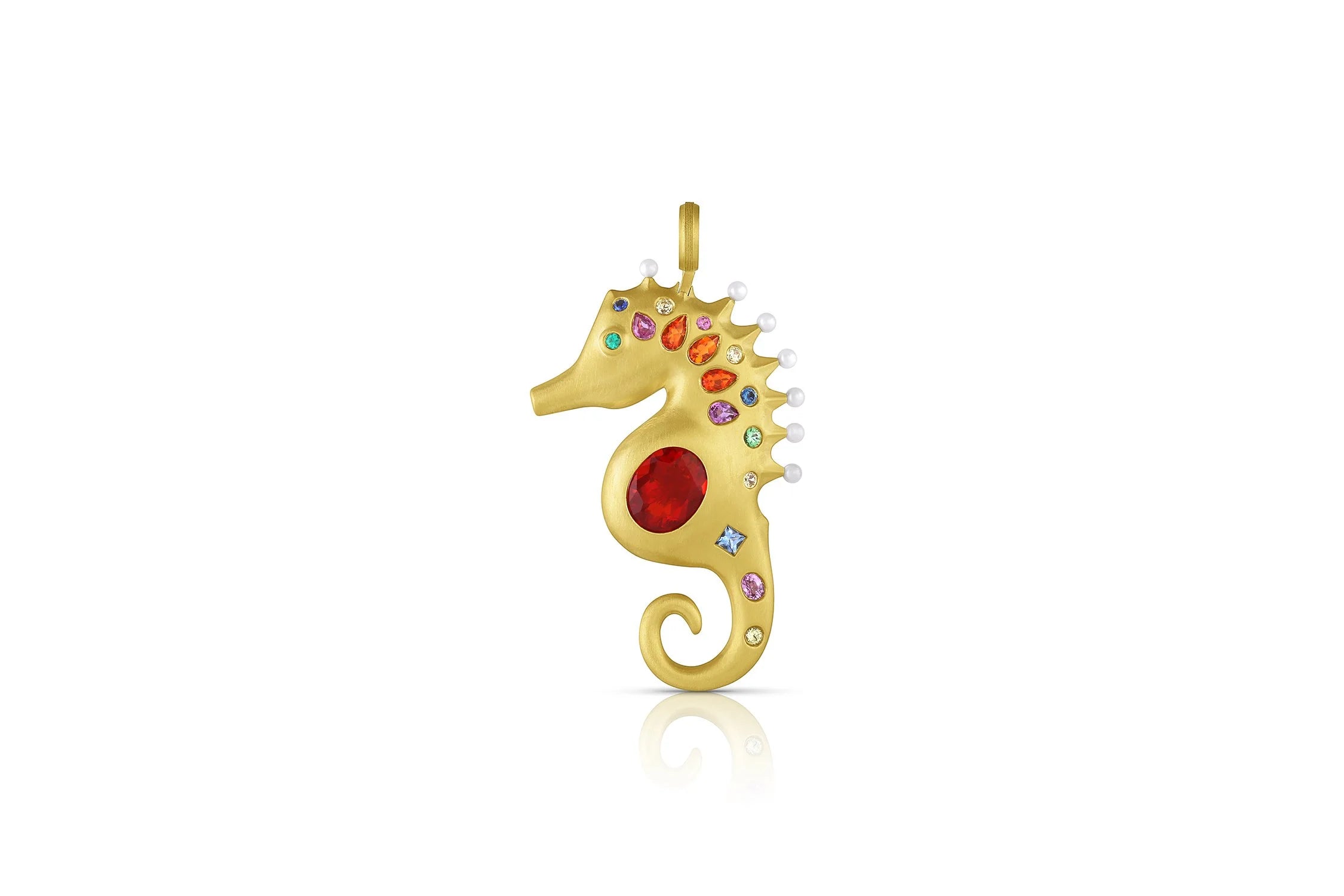 Large Seahorse Pendant - Fire Opal