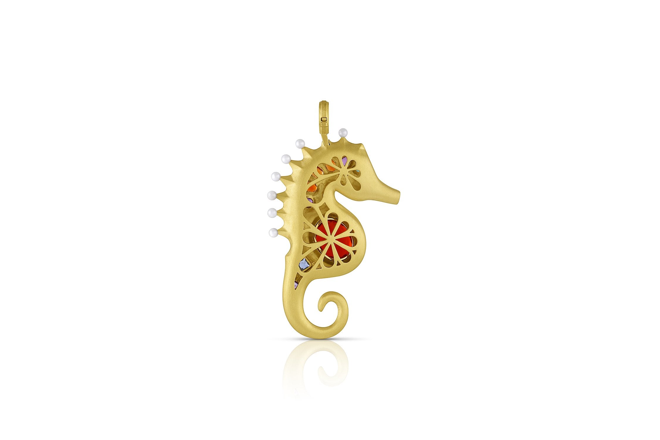 Large Seahorse Pendant - Fire Opal