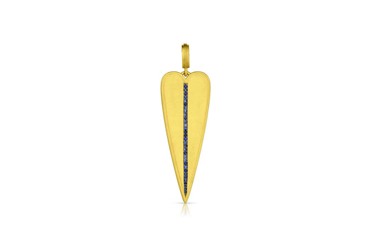 Skinny Heart Pendant Single Row Pavé - Blue Sapphire