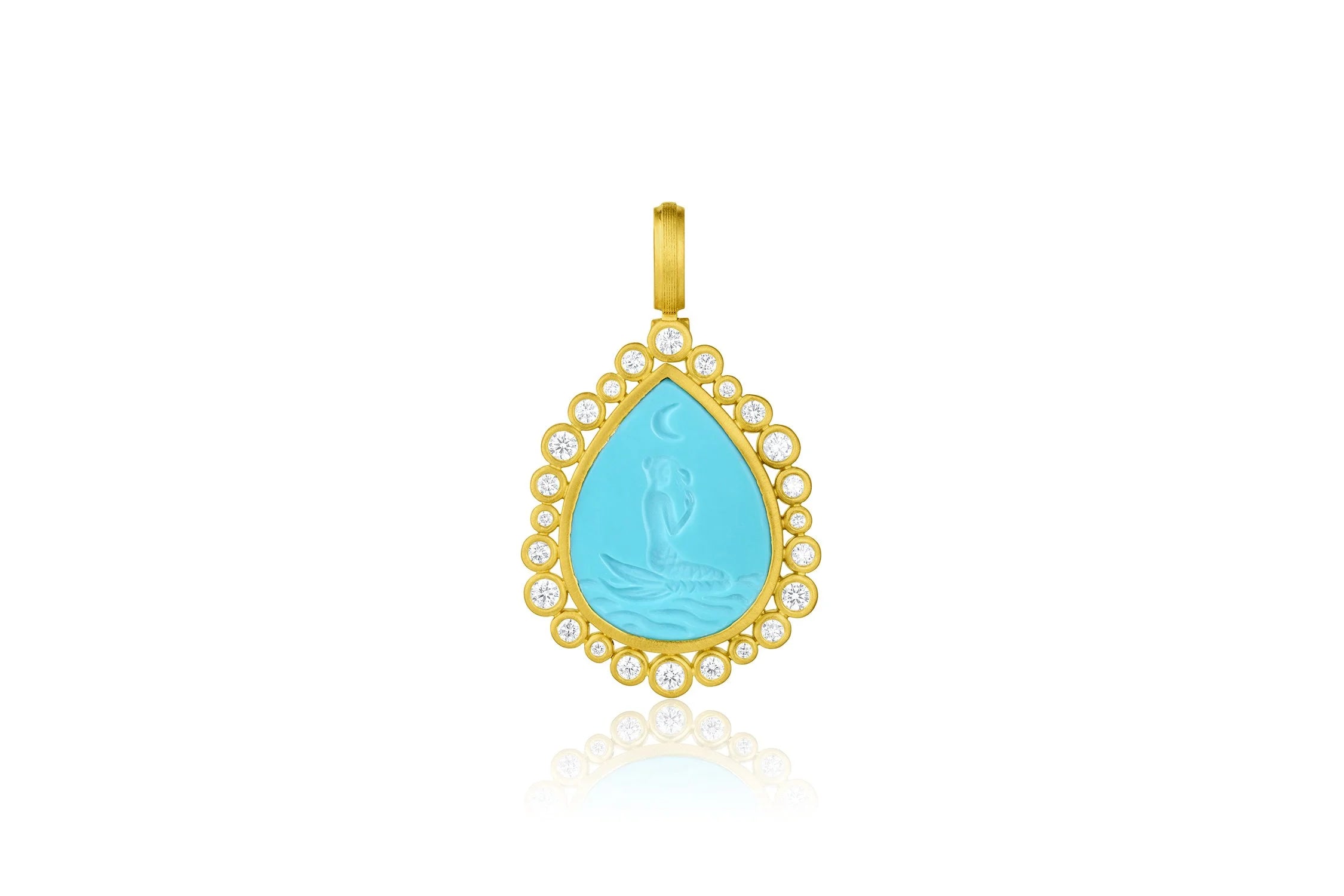 Pear Shape Mermaid Pendant with Diamond Halo