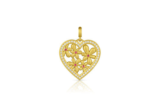 Flora Frame Heart Pendant - Diamond & Pink Sapphire
