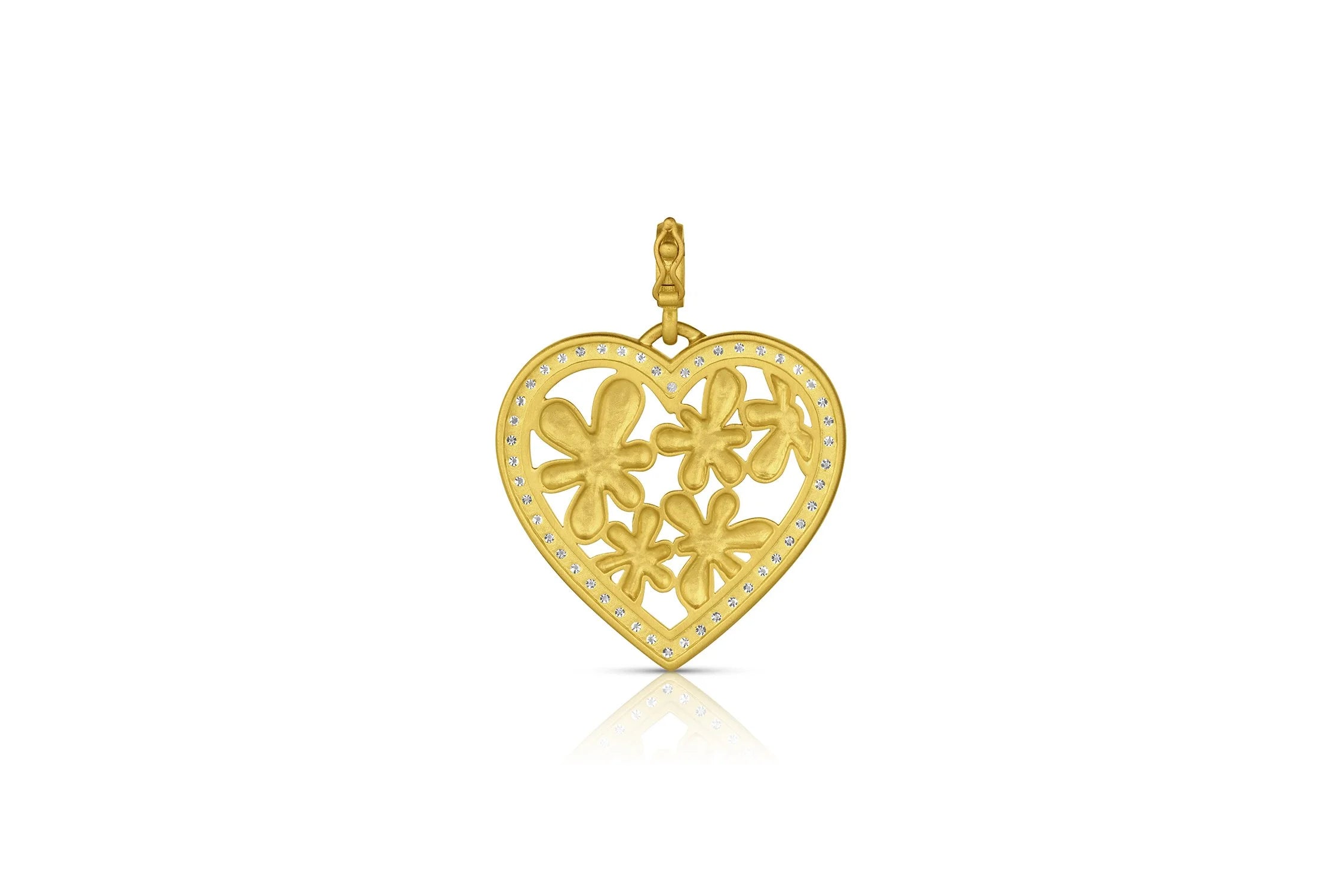 Flora Frame Heart Pendant - Diamond & Pink Sapphire