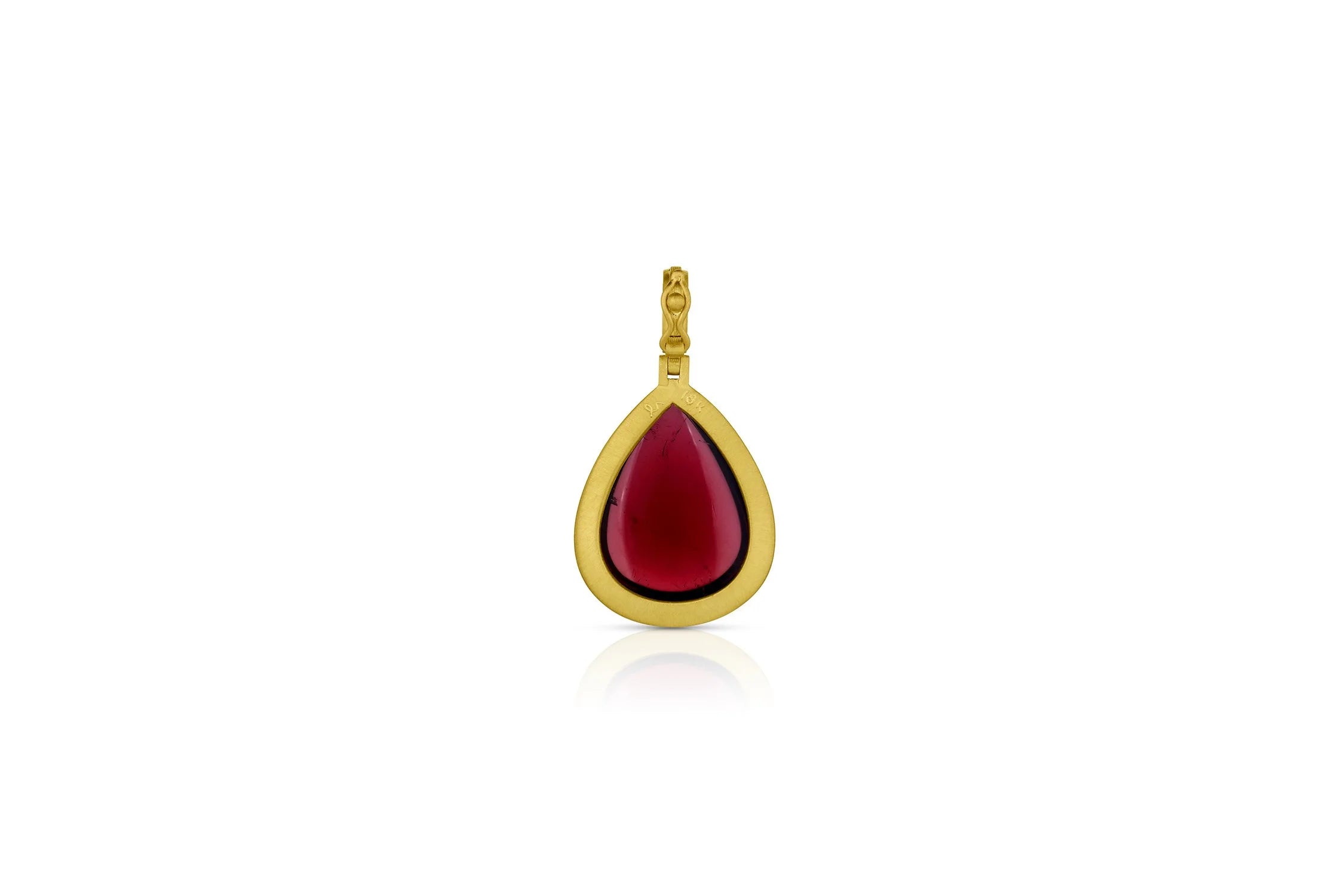 Large Bezel Set Cabochon Pendant - Pear Shape Tourmaline