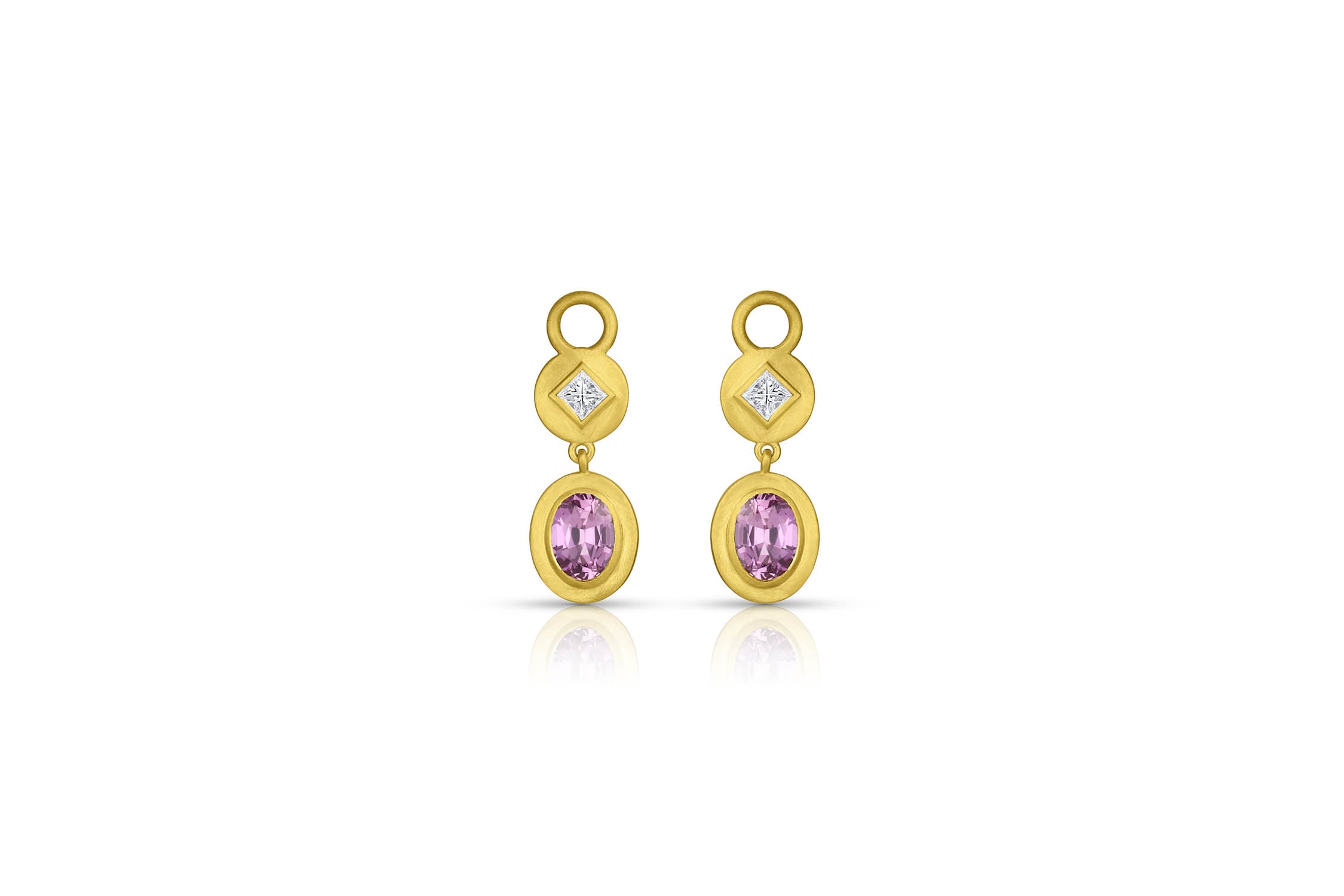 Princess Cut Diamond & Gemstone Earring Charms - Oval Pink Sapphire
