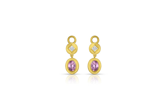Princess Cut Diamond & Gemstone Earring Charms - Oval Pink Sapphire