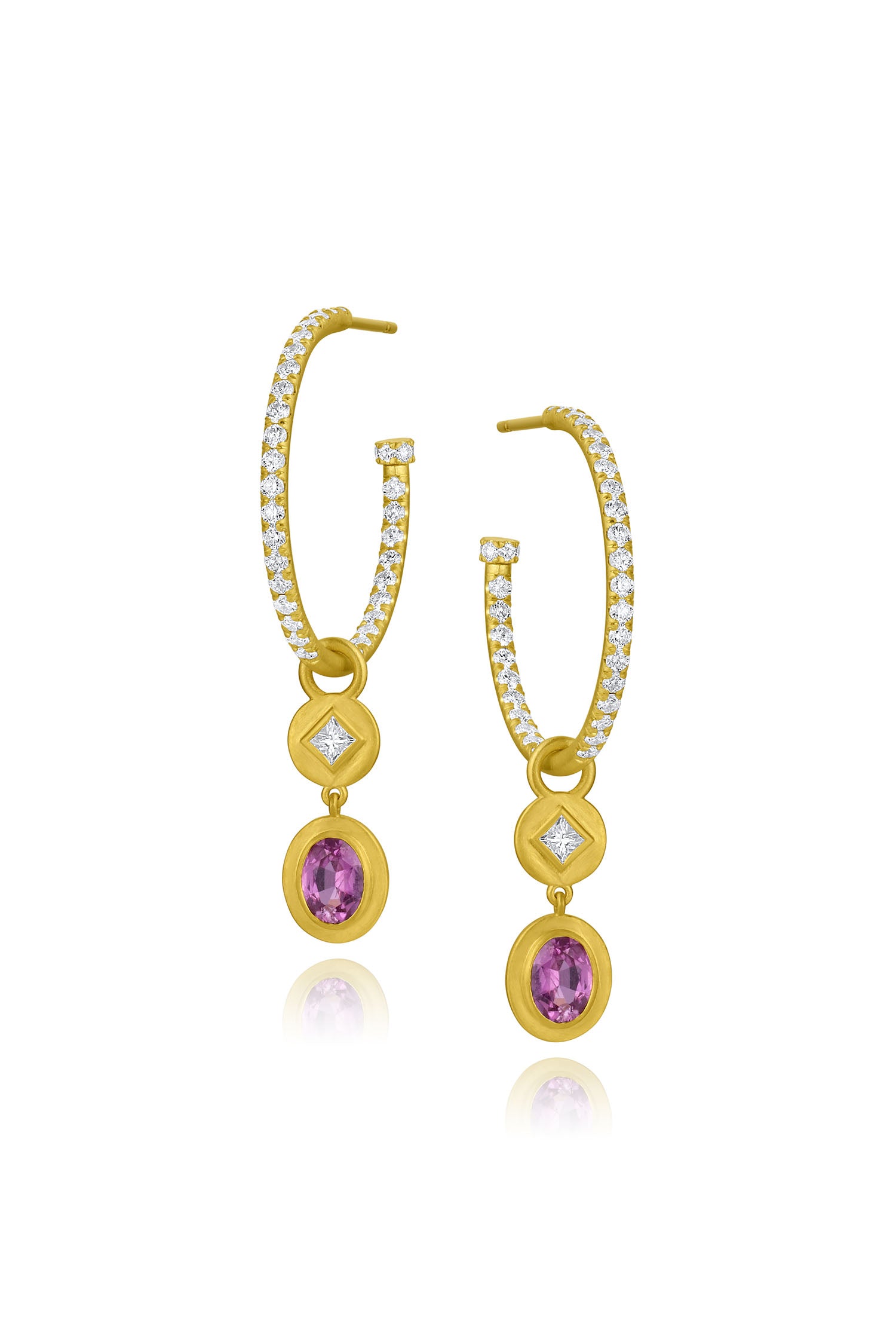 Princess Cut Diamond & Gemstone Earring Charms - Oval Pink Sapphire