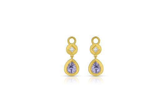 Princess Cut Diamond & Gemstone Earring Charms - Pear Shape Spinel