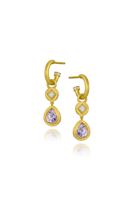 Princess Cut Diamond & Gemstone Earring Charms - Pear Shape Spinel
