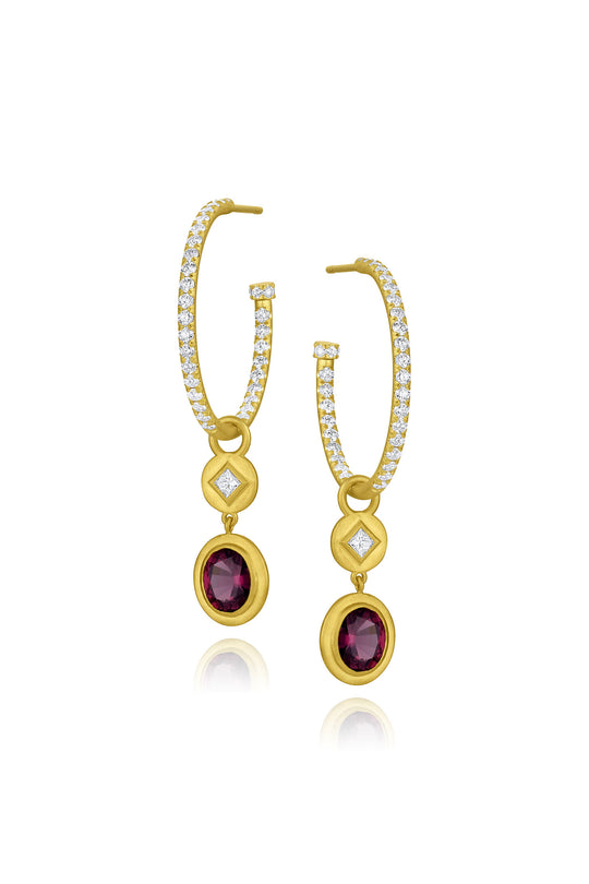 Princess Cut Diamond & Gemstone Earring Charms - Oval Spinel