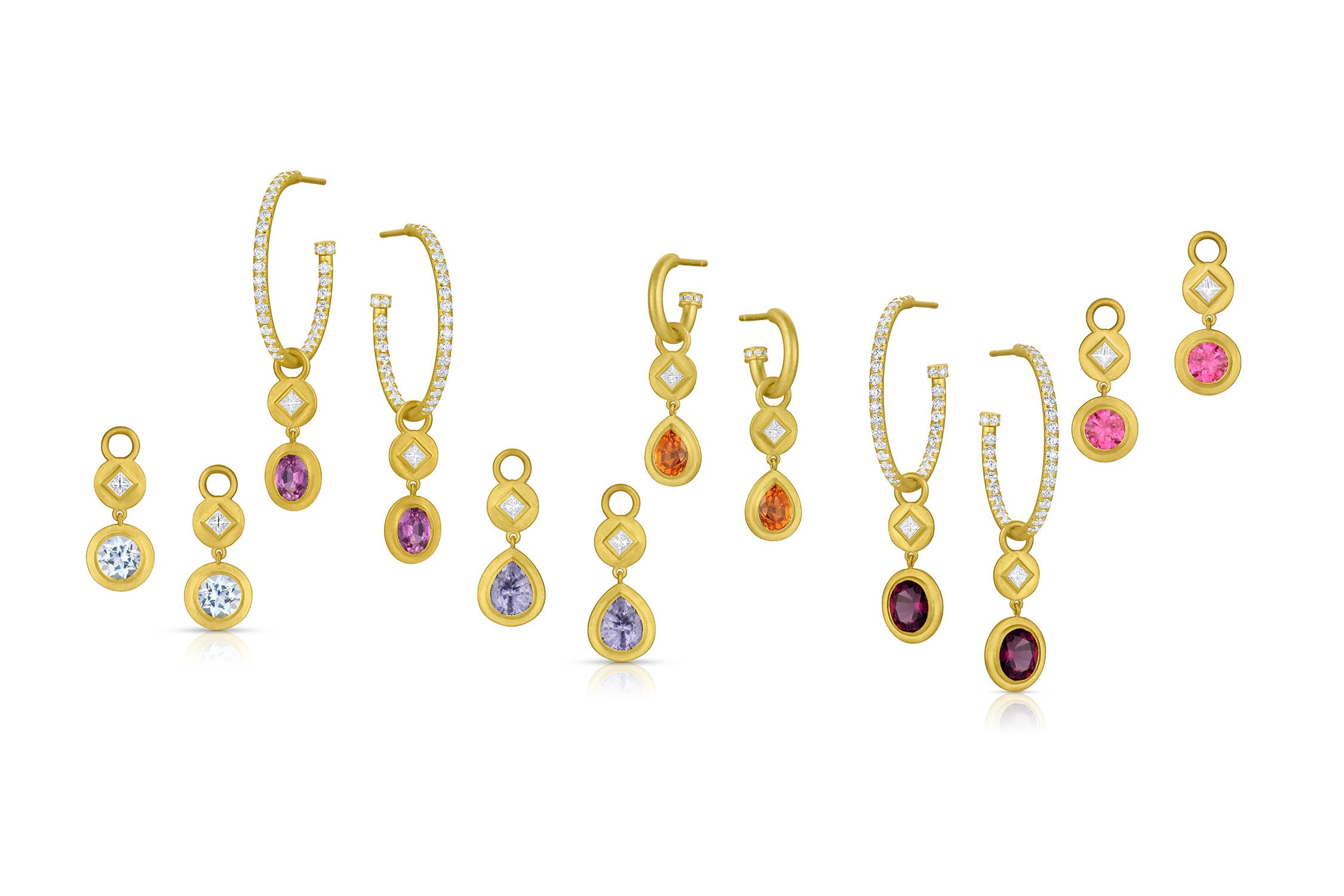 Princess Cut Diamond & Gemstone Earring Charms - Oval Spinel