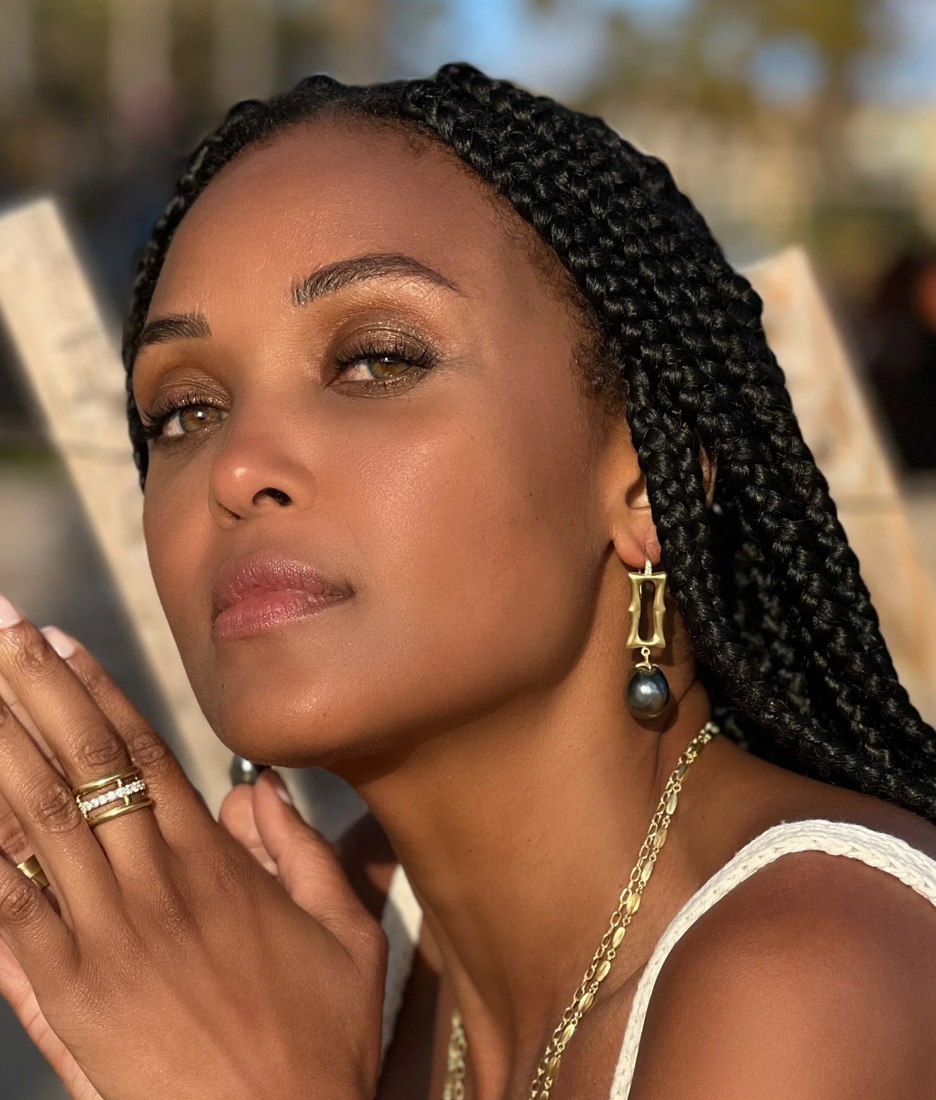Long Frame Earrings - Tahitian Pearls