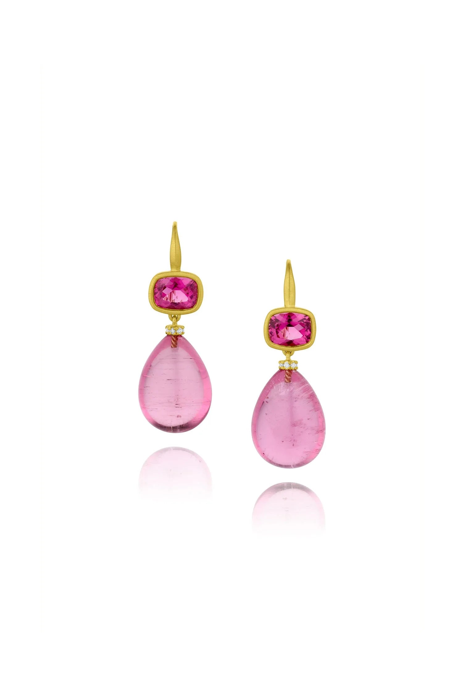 Bezel Set Gemmy Drop Earrings - Pink Tourmaline
