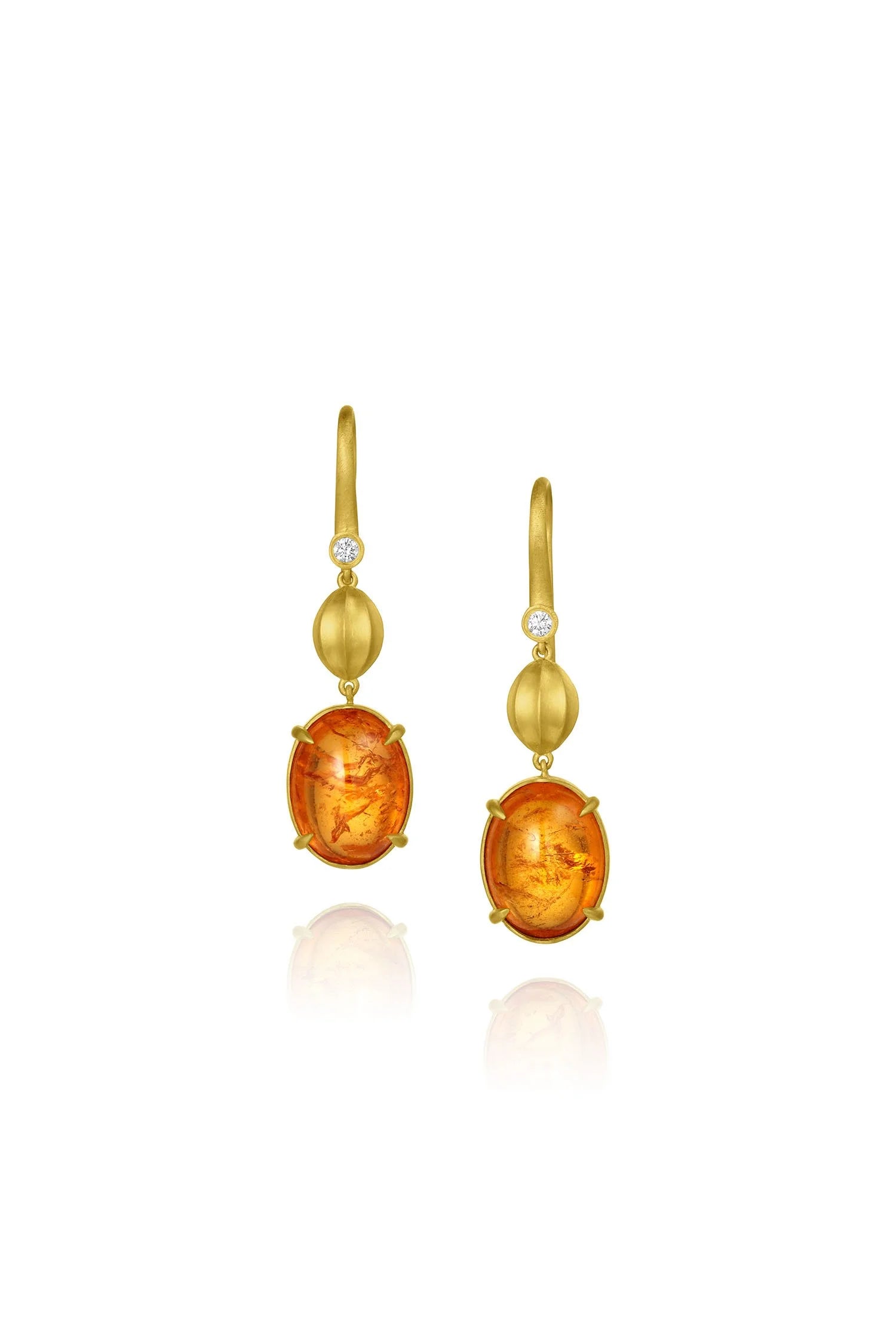 Medium Wave Bead & Gemstone Earrings - Mandarin Garnet